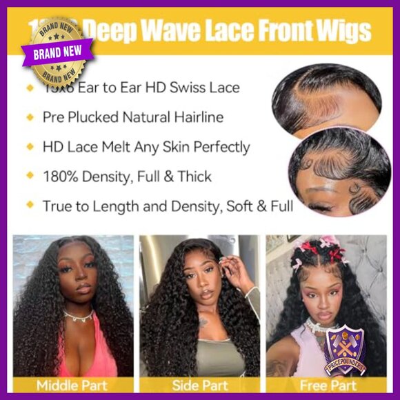13x6 HD Lace Front Wig Human Hair Deep Wave 28 Inch Pre Plucked main image 5